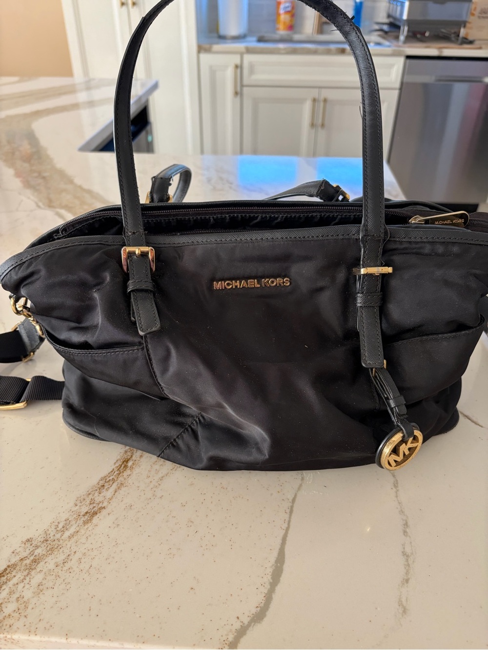 Michael Kors Black Shoulder Bag with Gold Accents